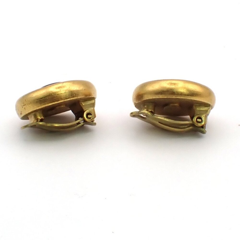 CHANEL Logo Color Stone Round Button Earrings 95P Clip-On GHW Vintage 31KP351 - Picture 12 of 15